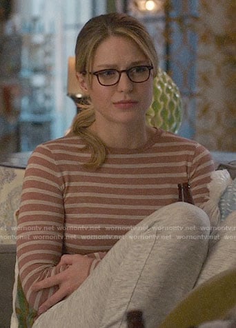 Kara’s brown striped long sleeve top on Supergirl