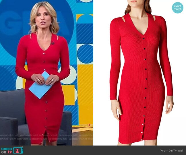 WornOnTV: Amy’s red button front cutout dress on Good Morning America ...