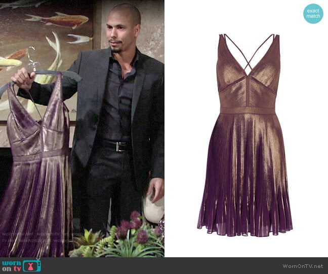 Karen Millen Metallic Pleated Dress worn by Hilary Curtis (Mishael Morgan) on The Young and the Restless