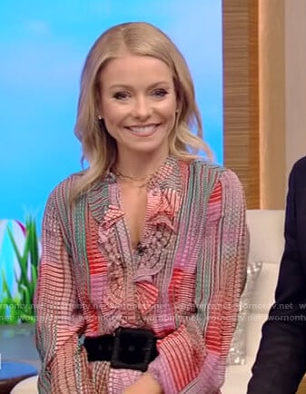 Kelly’s check ruffled midi dress on Live with Kelly and Ryan