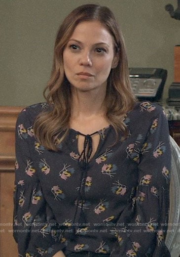 Kim’s navy floral top on General Hospital