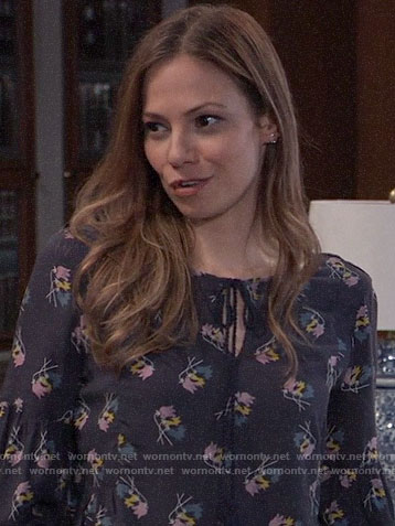 Kim’s navy floral top on General Hospital