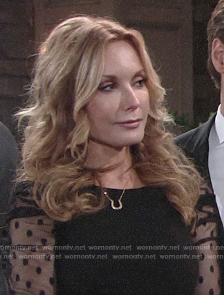 Lauren's black polka dot mesh sleeve dress on The Young and the Restless