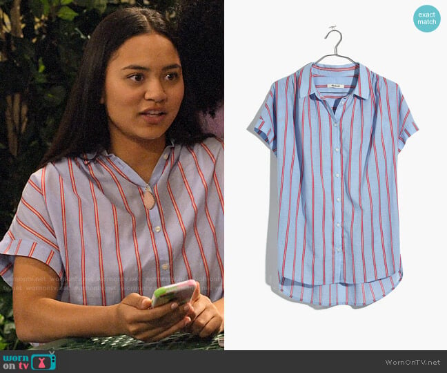 Madewell Central Shirt in Atwater Stripe worn by Xuan (Tiana Le) on No Good Nick