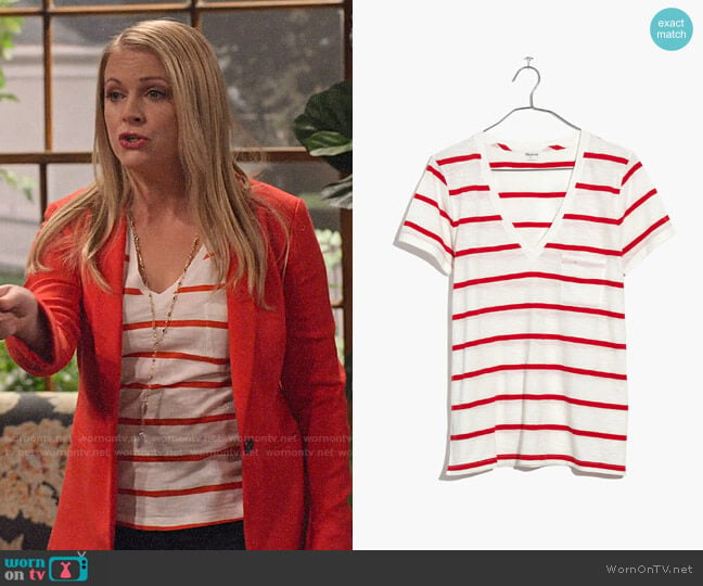 Madewell Whisper Cotton V-neck Tee in Creston Stripe worn by Liz (Melissa Joan Hart) on No Good Nick