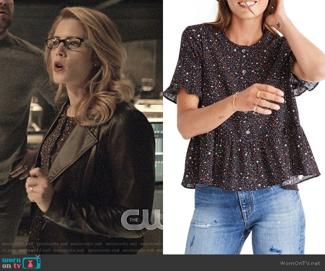 Madewell Studio Ruffle Hem Top worn by Felicity Smoak (Emily Bett Rickards) on Arrow