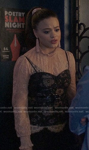 Maggie’s pink lace blouse and corset top on Charmed