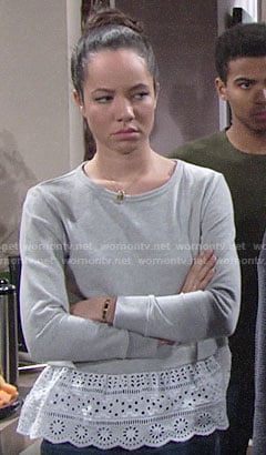 Mattie’s grey sweatshirt with eyelet layer on The Young and the Restless