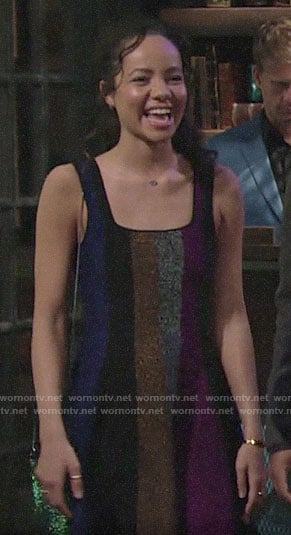 Mattie's metallic striped dress on The Young and the Restless