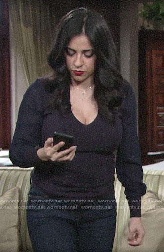 Mia's navy mesh sleeve sweater on The Young and the Restless