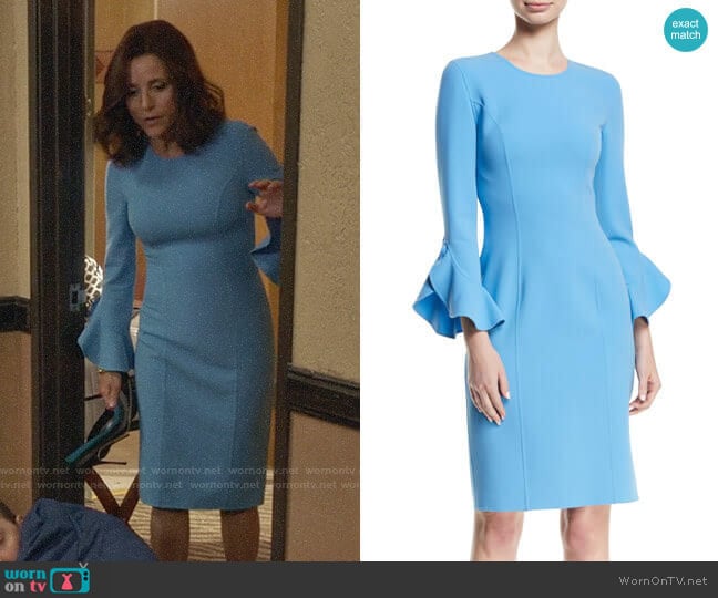 Michael Kors Ruffle Sleeve Stretch Wool Sheath Dress worn by Selina Meyer (Julia Louis-Dreyfus) on Veep