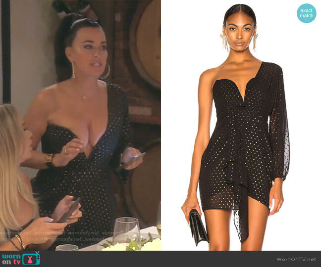 Draped One Sleeve Mini Dress by Michelle Mason worn by Kyle Richards  on The Real Housewives of Beverly Hills