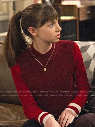 Molly's red colorblock sweater and silver oxfords on No Good Nick