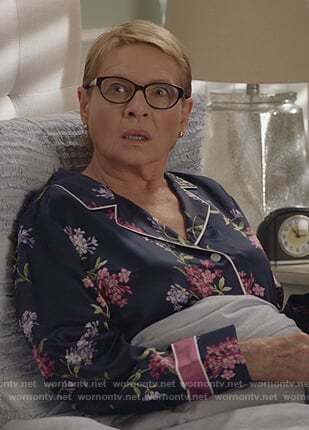 Joan's navy floral pajamas on Life in Pieces