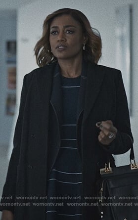 Daisy’s navy striped flare dress on Madam Secretary