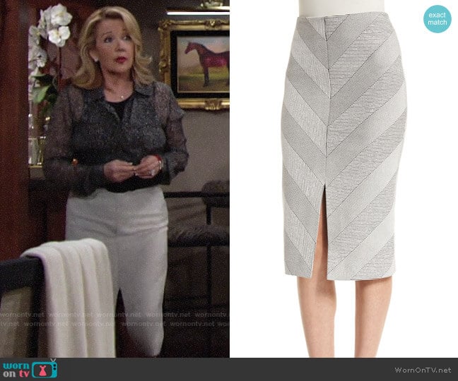 Nicholas Textured Ponte Pencil Skirt worn by Nikki Reed Newman (Melody Thomas-Scott) on The Young and the Restless