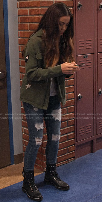 Nick's army jacket and studded combat boots on No Good Nick