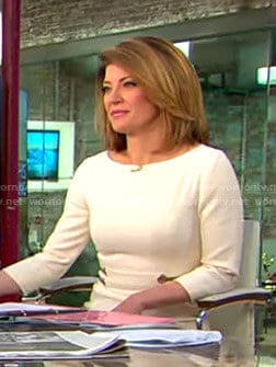 Norah’s white grommet waist dress on CBS This Morning