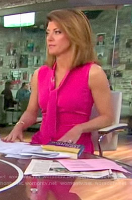 Norah’s pink tie neck dress on CBS This Morning
