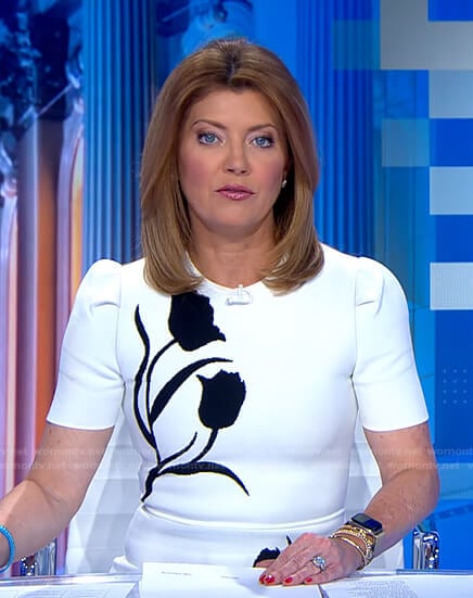 Norah’s white tulip print dress on CBS This Morning