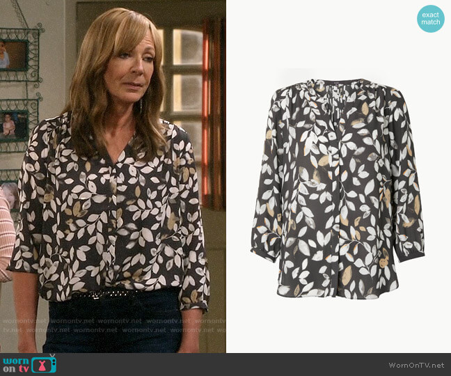 NYDJ Morning Frost Vintage Pewter Pintuck Blouse worn by Bonnie Plunkett (Allison Janney) on Mom