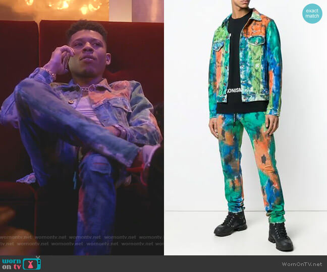 Painted Denim Jacket and Paint Splattered Jeans by Off-White worn by Hakeem Lyon (Bryshere Y. Gray) on Empire