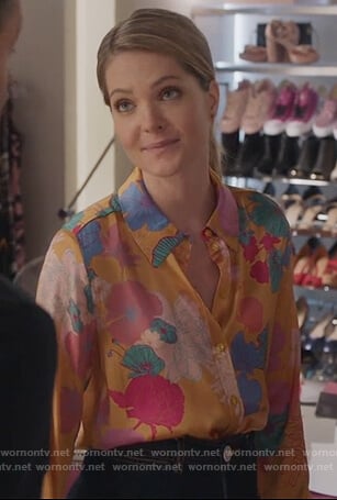 Sutton's orange floral blouse on The Bold Type