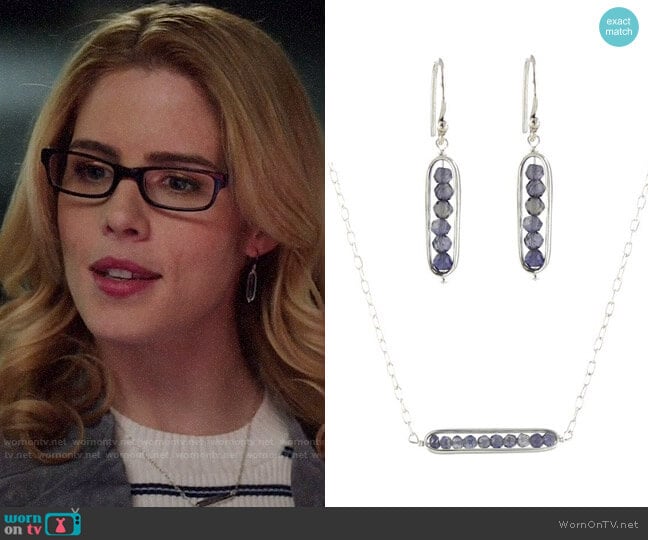 Peggy Li Iolite Earrings and Necklace worn by Felicity Smoak (Emily Bett Rickards) on Arrow