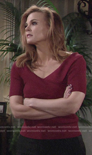 Phyllis's red off-shoulder top on The Young and the Restless