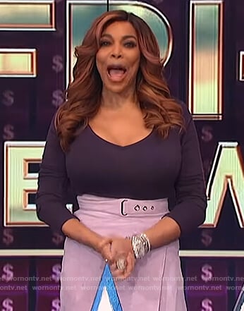 Wendy’s purple suede skirt and top on The Wendy Williams Show