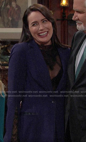 Quinn’s black lace top and blue blazer on The Bold and the Beautiful