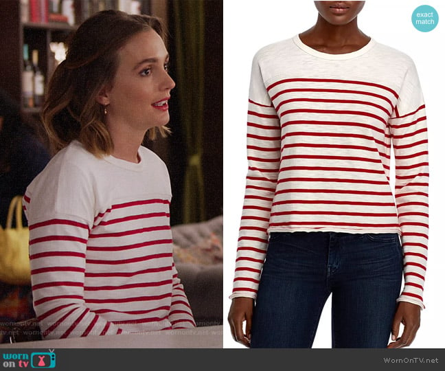 Halsey Raw-Edge Striped Tee by Rag & Bone worn by Angie (Leighton Meester) on Single Parents