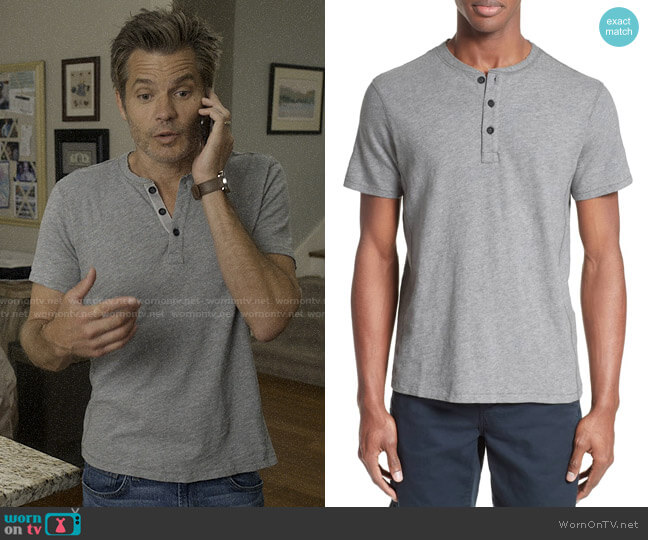 Rag & Bone Standard Issue Henley in Grey Heather worn by Joel Hammond (Timothy Olyphant) on Santa Clarita Diet