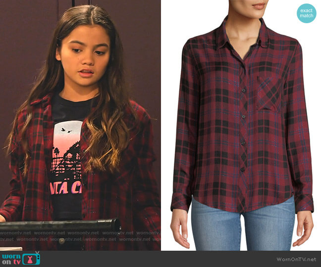 Hunter Plaid Metallic Button-Down Top by Rails worn by Nick (Siena Agudong) on No Good Nick