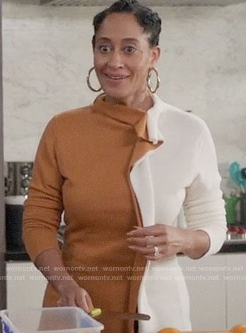 Bo's tan and white ruffled sweater on Black-ish