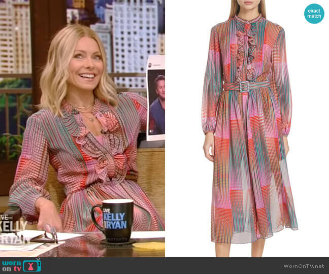 WornOnTV: Kelly’s check ruffled midi dress on Live with Kelly and Ryan ...