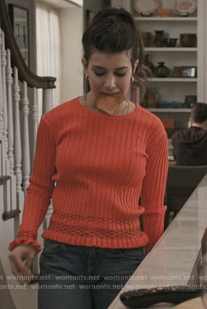 Ali's red ribbed sweater on Madam Secretary