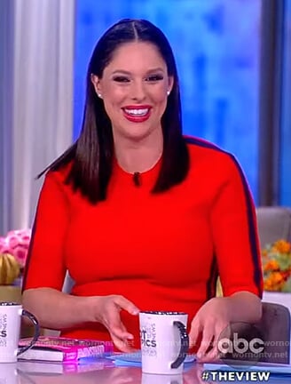 Abby’s red sleeve stripe midi dress on The View