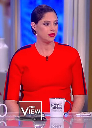 Abby’s red sleeve stripe midi dress on The View