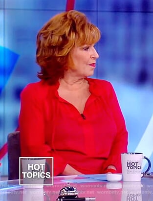 Joy’s red ruffle neck blouse on The View