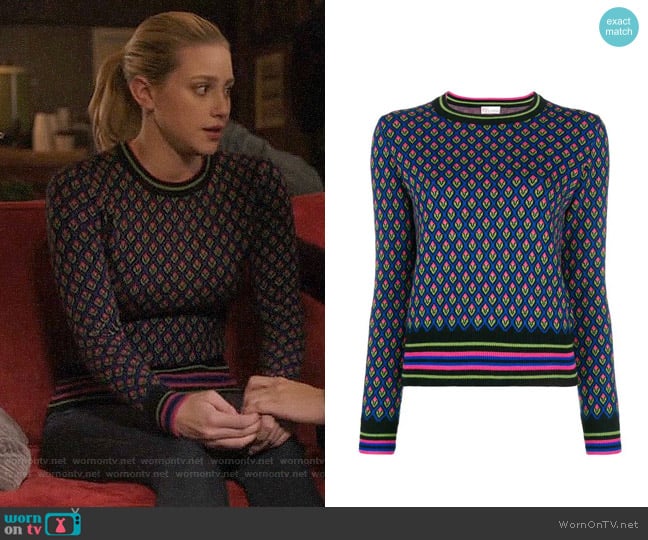 RED Valentino Floral Intarsia Sweater worn by Betty Cooper (Lili Reinhart) on Riverdale