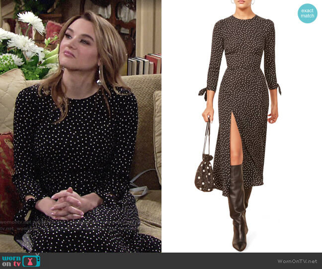 Reformation Zelda Slit Dress worn by Summer Newman (Hunter King) on The Young and the Restless