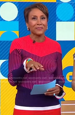 Robin’s red stirped colorblock sweater on Good Morning America