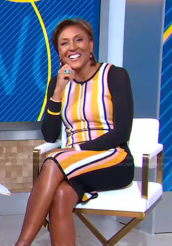 Robin’s orange striped sleeveless dress on Good Morning America