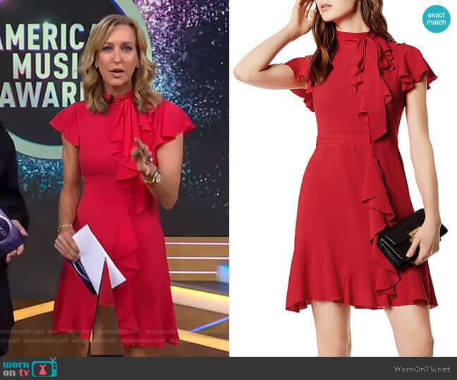 WornOnTV: Lara’s red ruffled tie neck dress on Good Morning America ...