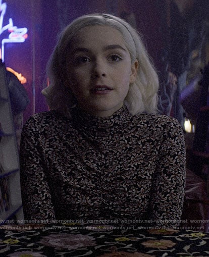 Sabrina’s printed ruched front top on Chilling Adventures of Sabrina