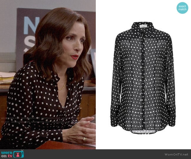 Saint Laurent Polka Dot Shirt worn by Selina Meyer (Julia Louis-Dreyfus) on Veep