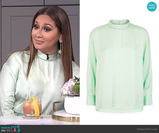Embellished Satin Blouse by Sandro worn by Adrienne Houghton  on The Real