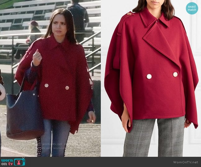 See by Chloe Snap-Front Trench Cape worn by Ava Jalali (Sofia Carson) on Pretty Little Liars The Perfectionists