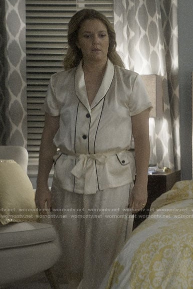 Sheila’s white belted pajamas on Santa Clarita Diet